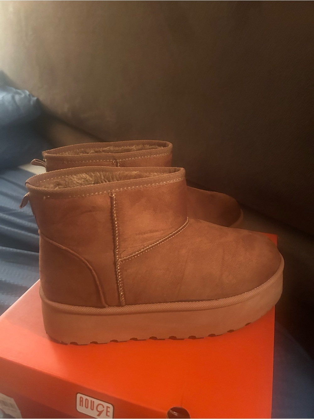 Rouge! Women's Chestnut Faux-Suede Platform Ankle Booties